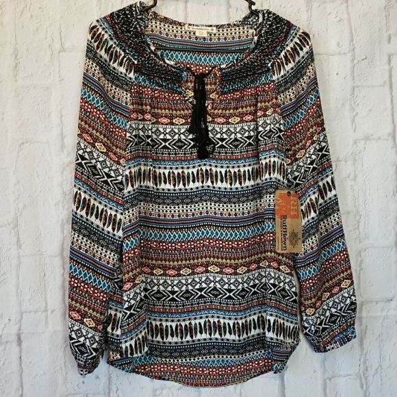 RUFF HEWN L/S Flowy Colorful Boho Top - Picture 1 of 10